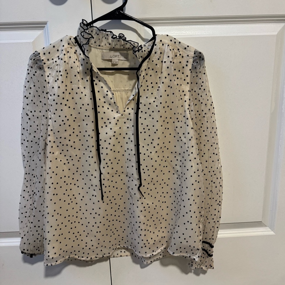 LOFT Cream Blouse with Black Dots